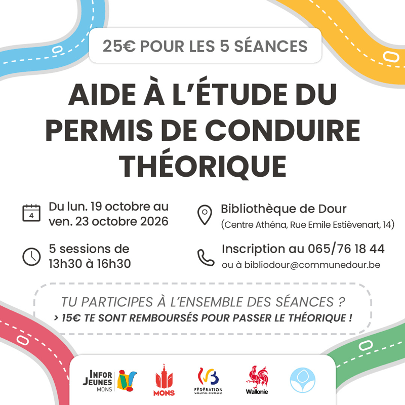 Atelier permis de conduire - Bibliothèque de Dour - Octobre 2026
