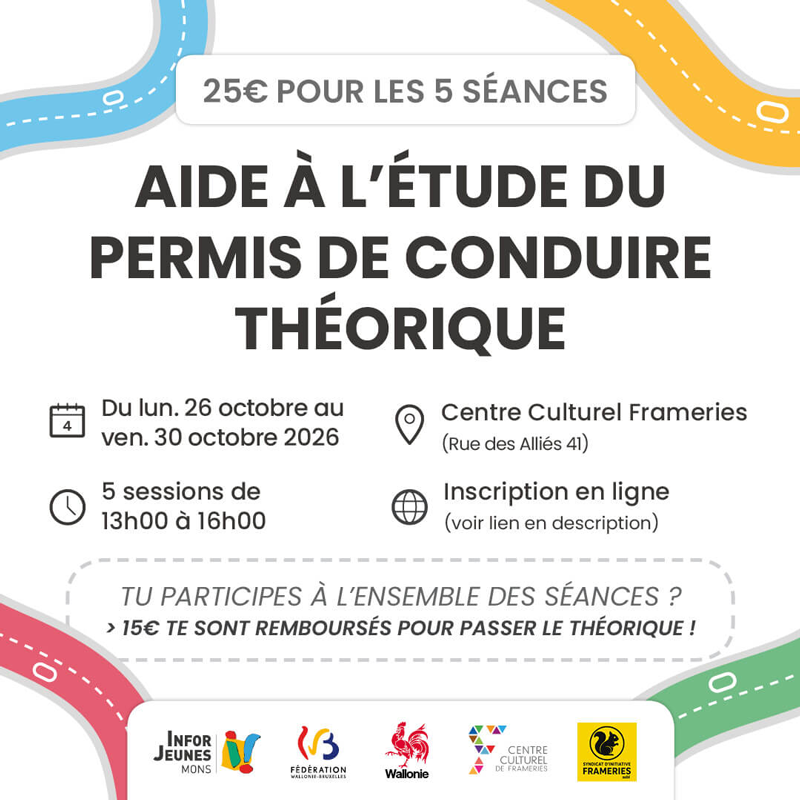 Atelier permis de conduire - Centre Culturel de Frameries - Octobre 2026